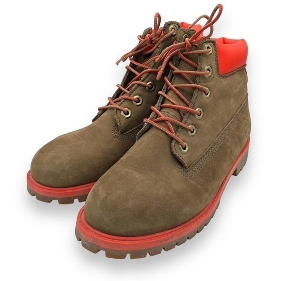 Timberland Junior 6 Inch Premium Waterproof Boots, Brown Nubuck/Salmon, Size 5.5 - Picture 1 of 8